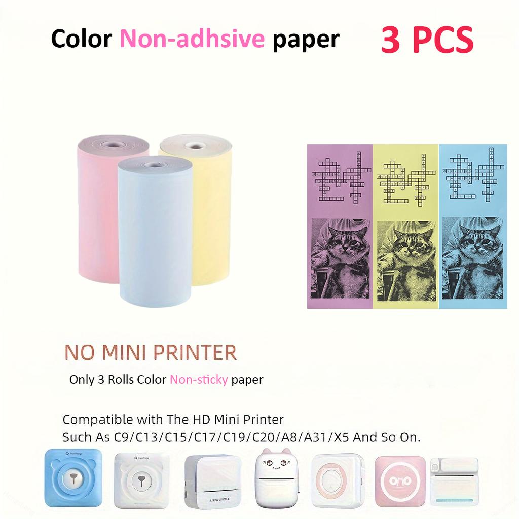 Mini Pocket Printer 5 Rolls Of Self-Adhesive Paper Portable Thermal Printer For Printer Suitable For Home Office Study And Work