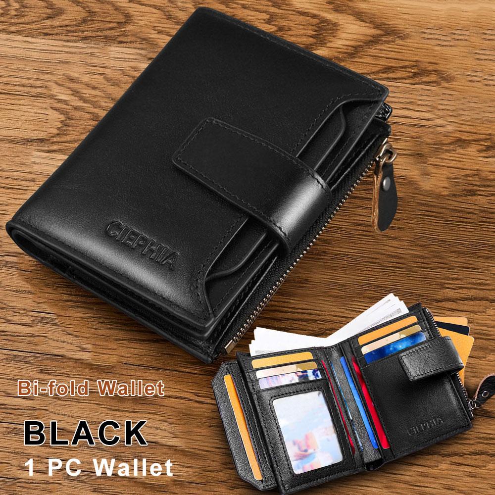 Men's Genuine Leather Wallet Vintage Short Multi Function Card Slots RFID Blocking Protection Zipper Coin Pocket Money Bags
