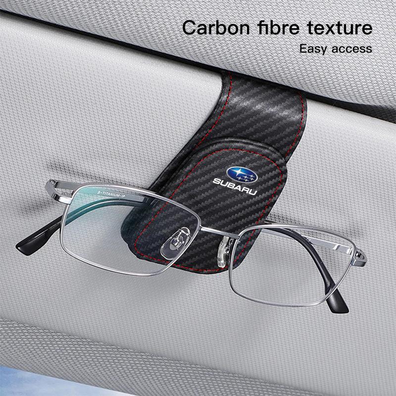 Leather Car Glasses Clip Credit Card Holder Ticket Clamp For Subaru STI WRX Forester Impreza Legacy Outback XV WAS Ascent Atenza Oi3