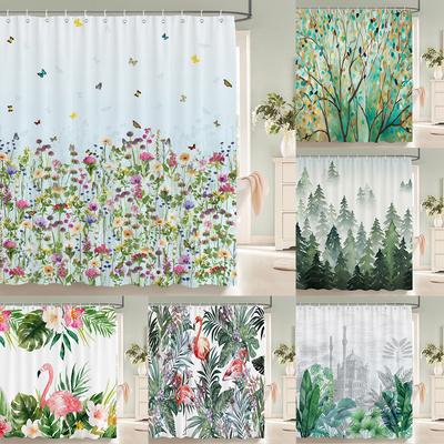 Green Plants Flowers Waterproof Polyester Shower Curtains Eco-friendly High Quality Bathroom Curtains Blind For Home Decorations