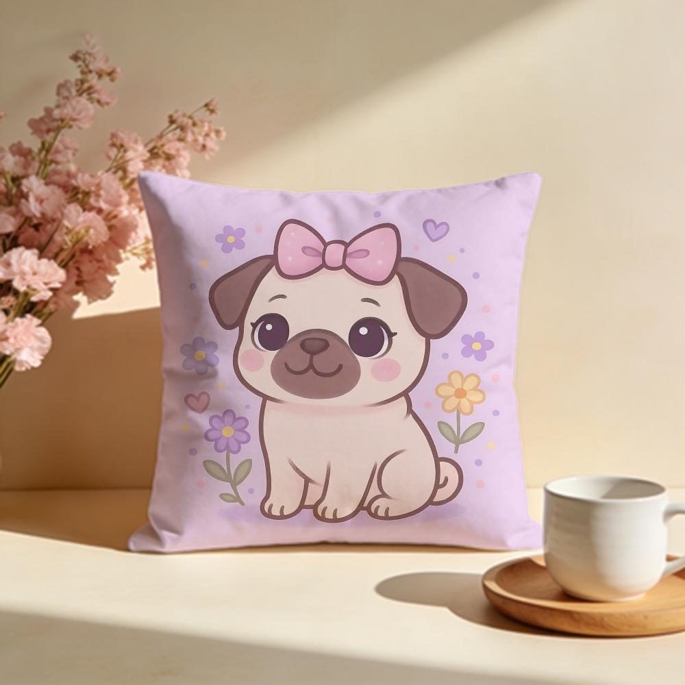 Lovable Sweet Heart Pug Cushion Cover Soft Pillow Cases for Home Bedroom Living Room Sofa