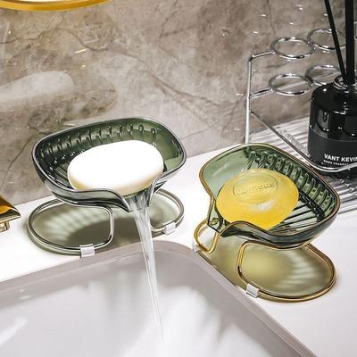 Jabonera para baño, soporte ligero de lujo para ducha y baño con drenaje de agua, caja de almacenamiento de jabón, bandeja, contenedor, utensilios para baño