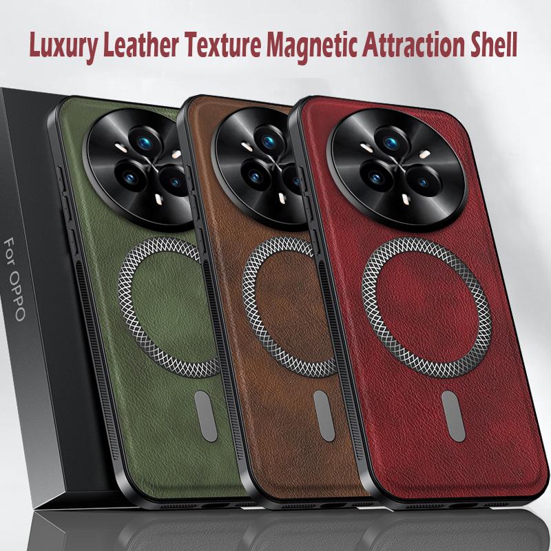 Luxury PU Leather Case For Realme 14 Pro 5G Magsafe Magnetic Metal Ring Lens Protection Shockproof Cover For Realme 13 Pro+ 5G