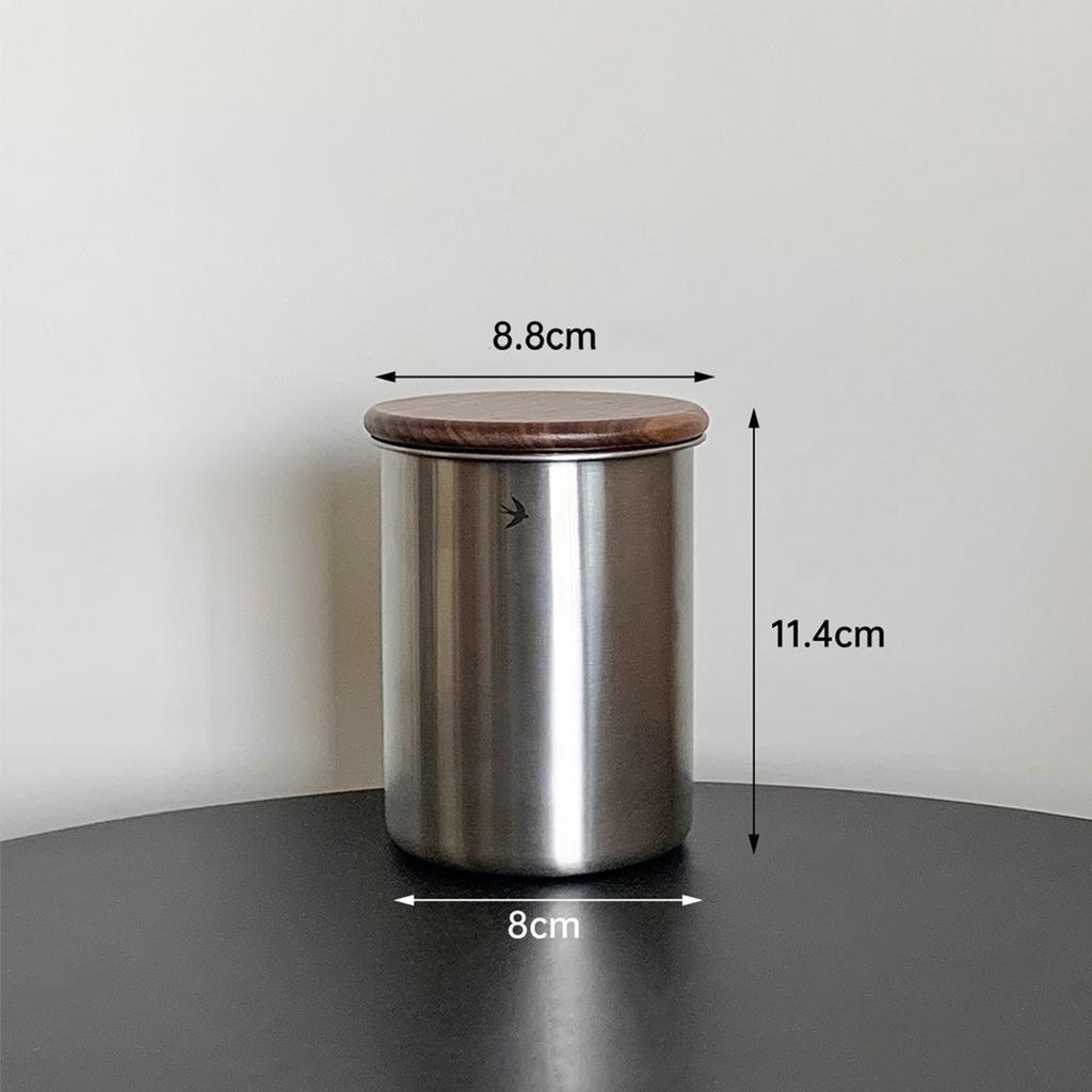 Luftdichter Edelstahl-Kaffeebehälter mit Holzdeckel, Kleines tragbares Kaffeebohnen-Aufbewahrungsglas für die Küche