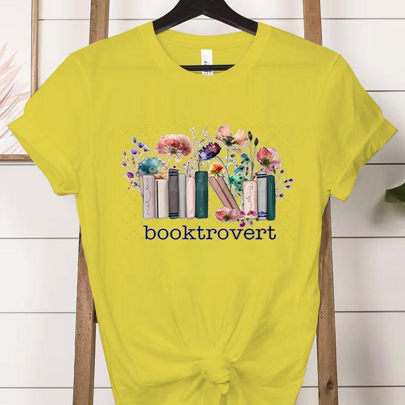

Booktrovert Модні Повсякденні Футболки Смішні Футболки з Коротким Рукавом для Літа для Любителів Книг Трендові Вінтажні Квіткові Класичні Топи Одяг 3XL