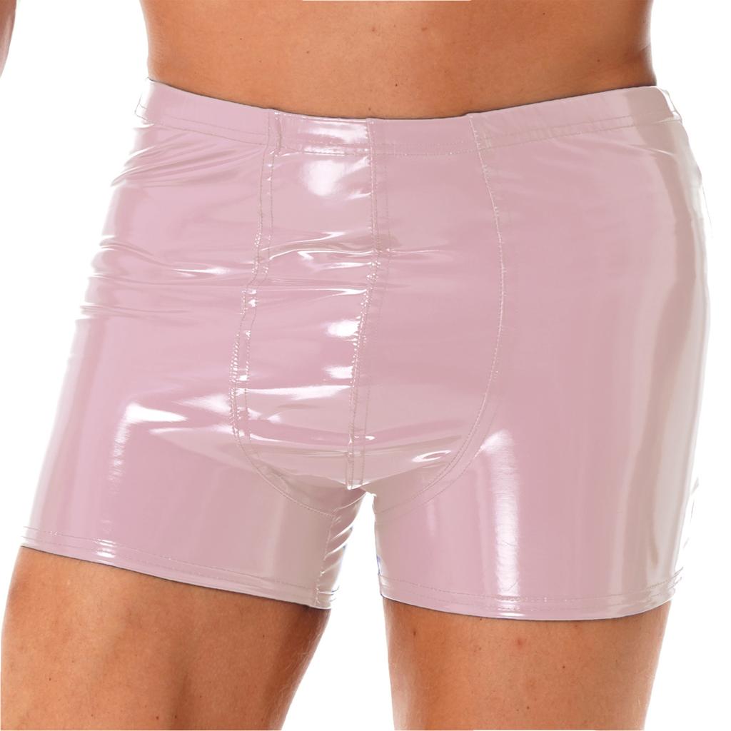 Mens Wet Look Patent Leather Shorts Boxer Brief Soft Stretchy Short Pants Clubwear