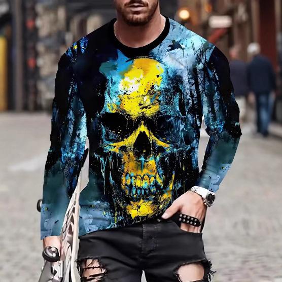2025 New Fashion 3D Skull Printing Long Sleeve Hip Hop Trend Harajuku Men's Casual Top Men's Clothing