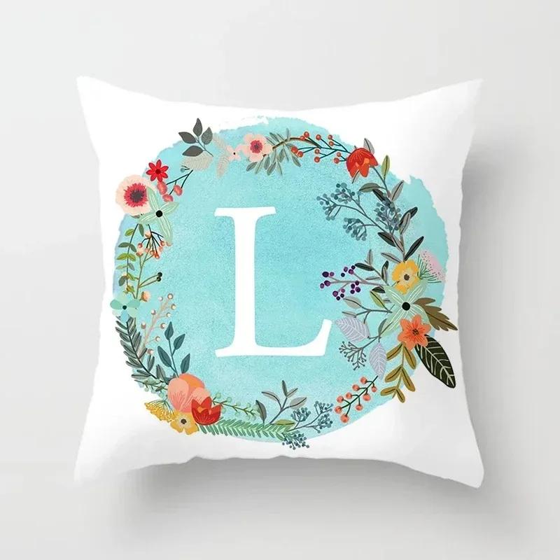 A-Z Letter Cushion Cover Blue Floral   Soft Throw Pillow Cover Decorative Sofa Pillow Case Pillowcase