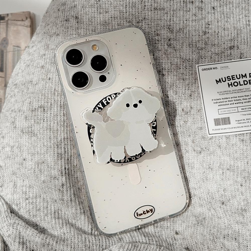 Double-layer imd magnetic suction bracket 17pro max iPhone case iphone14 is suitable for 1316 ink splashing dog