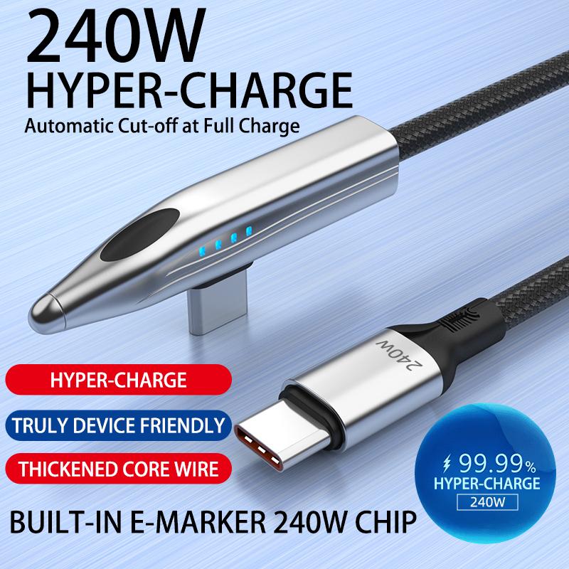 

240W Bullet Train Shape Fast Charging Cable 90° Elbow Type C Charger USBA/Type C To Type C Cable for Samsung S25 iPhone 16 1.2M