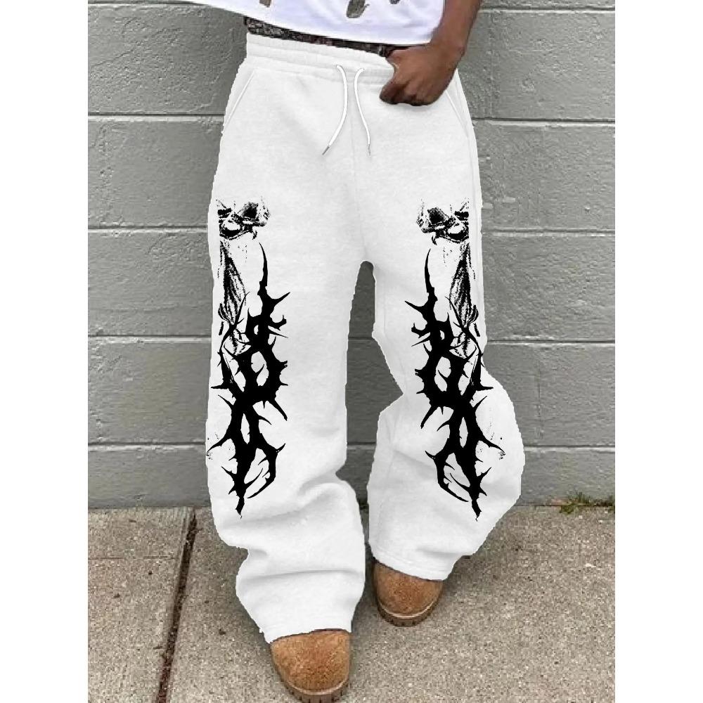 

Men s Fashionable Skull Spine Print with Drawstring Waist Design, Street Style Unique Pattern Sports Pants, Daily Fitness Wide Leg Pants XXL