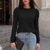 Women's Fashion Loose Fit Long Sleeve T Shirt Crew Neck Pleated Shoulder Detail Casual Top for Everyday Wear