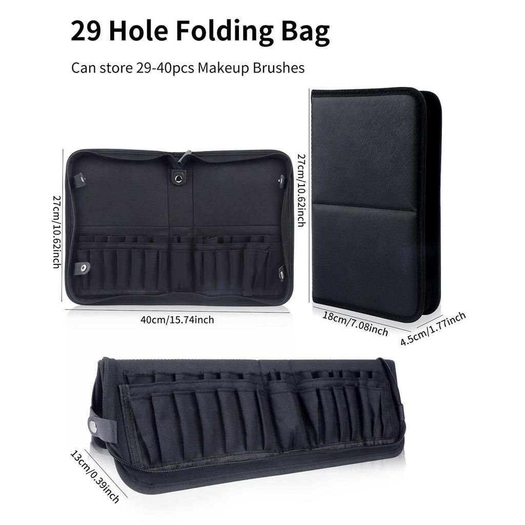 Foldable Cosmetic Brush Storage Bag: 14/40 Holes, Large Capacity, Book-Style for Makeup Artists