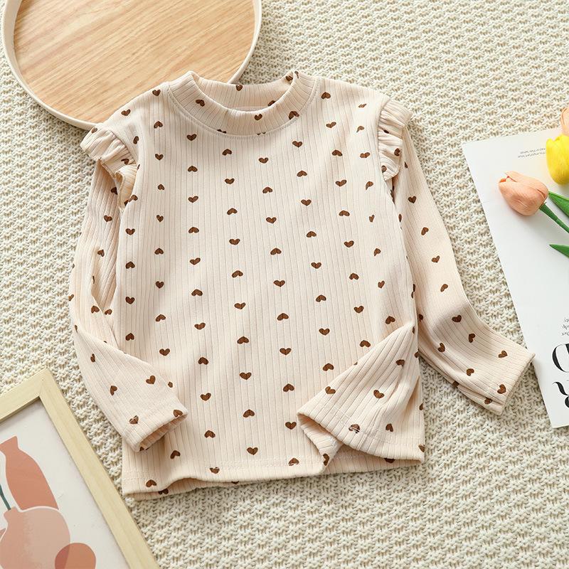 

Футболка с длинными рукавами и цветочным принтом для девочек - базовый топ с круглым вырезом на осень/зиму 110cm абрикосовый