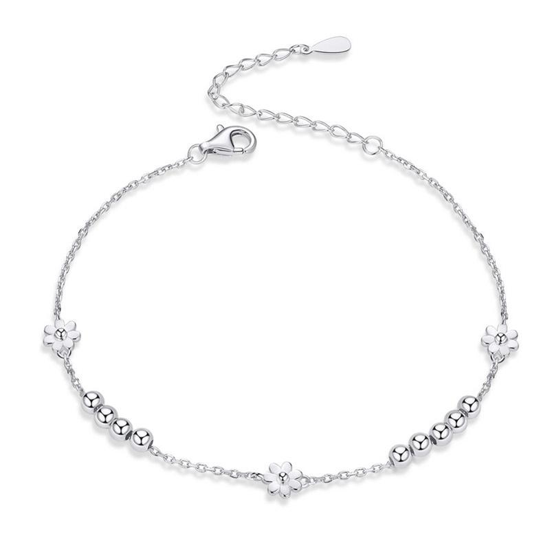 

WOSTU100% 925 Silver Daisy Flower Bracelet For Women , Wedding Beaded Chain Bracelets Girl Birthday Gift Jewelry CQB146