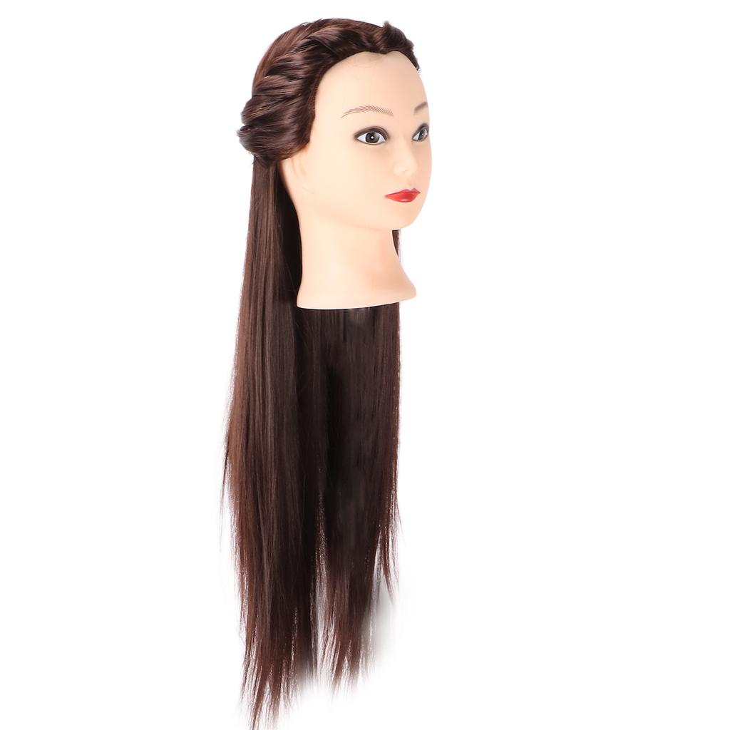 Hair Mannequin Head Dark Brown Hair Braiding Practice Hairdressing Mannequin Head (with Makeup)