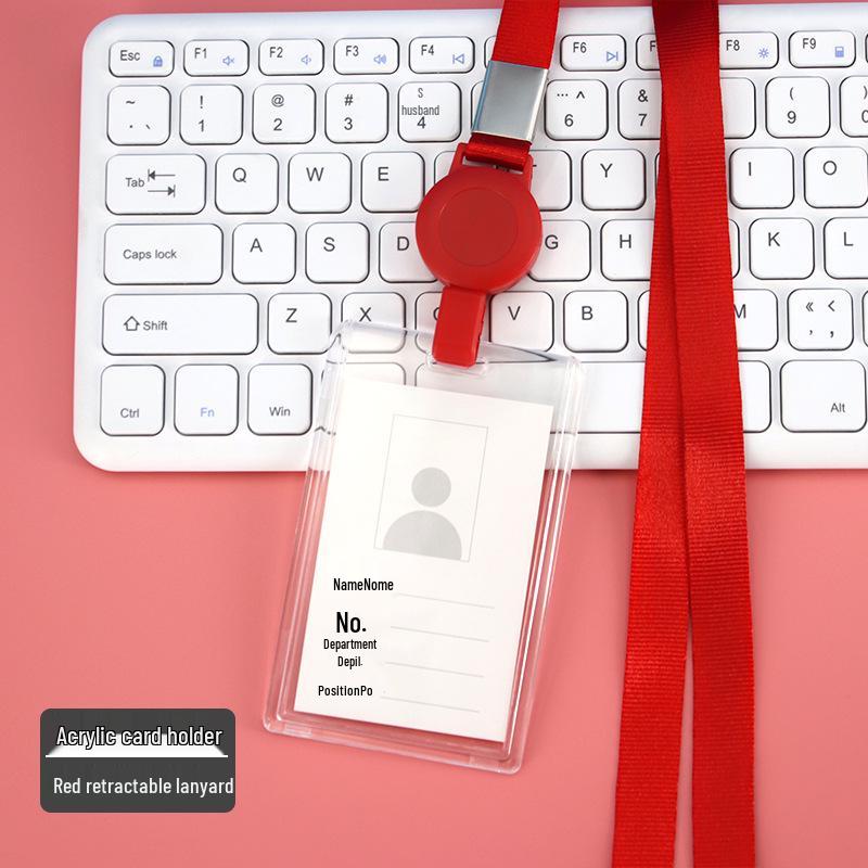 Transparent Acrylic Employee ID Badge Holder with Lanyard - Customizable Chest Card Holder