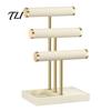 Desktop Jewelry Holder 3 Tier Velvet Organizer, T-shaped for Bracelet, Display Necklaces Rings, & Earrings, Stand with Storage Tray Non-slip