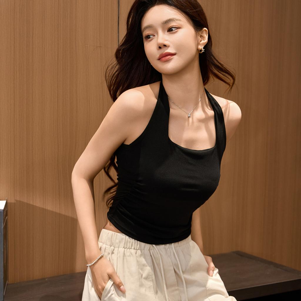 Women's Summer High Waist Short Hot Girl Top Wearing Halter and Halter Vest