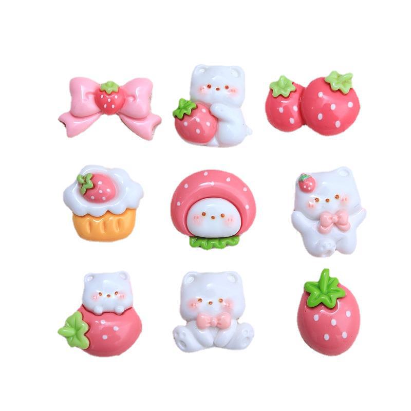Cute Strawberry Animal Cartoon Resin Ornaments for Hair Clips, Shoes, and Accessories.