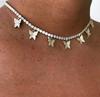 In Stock Fashion Women Iced Out Bling Brass Jewelry CZ Tennis Chain Butterfly Charm Pendant Choker Necklace for Wedding & Party