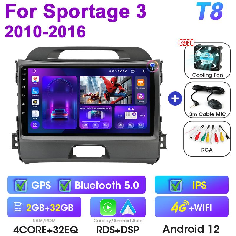 2 Din Android 12 Car Radio For KIA Sportage 3 2010 - 2016 Multimedia Video Player GPS 4G Carplay Auto Stereo QLED DVD Head Unit