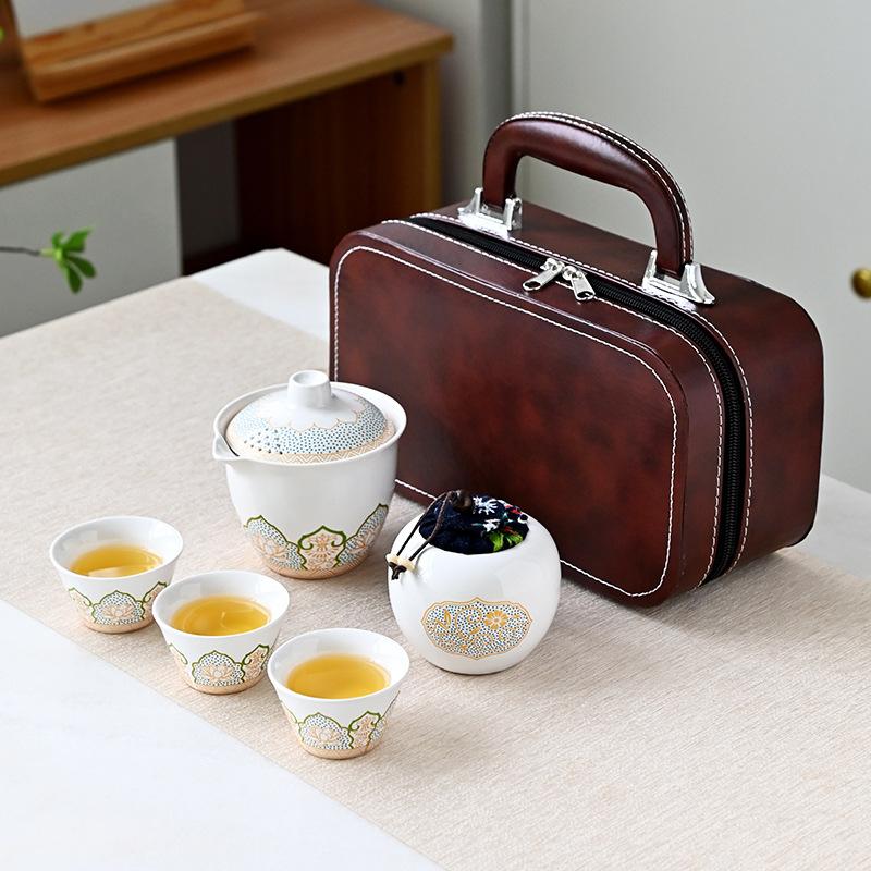 Japanese Outdoor Travel Kung Fu Ancient Rhyme Tea Set Teapot Ceramic Express Cup Portable Gift