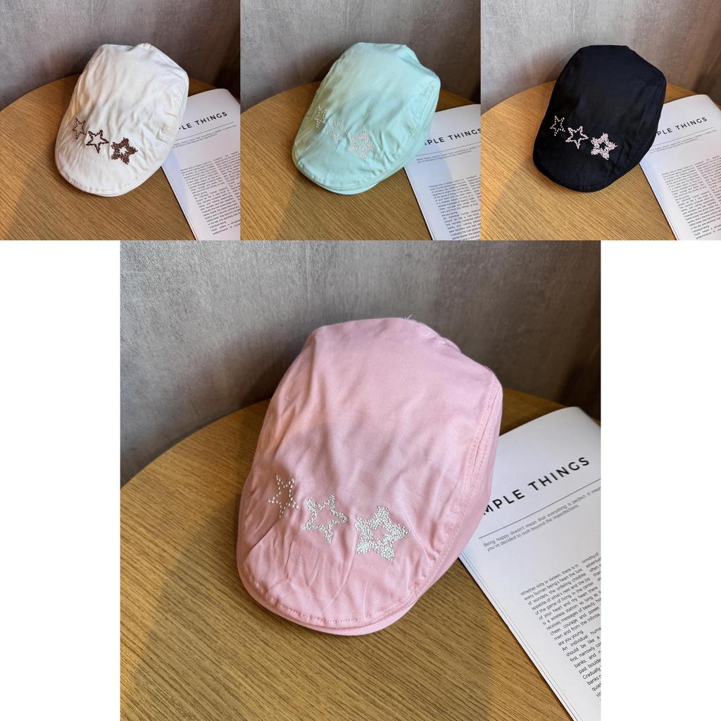 Starry Japanese Style Beret Cap With Short Brim Breathable Cotton For Women