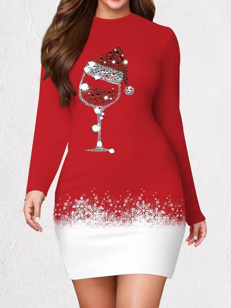 Women's Long Sleeved Tight Fitting Dress, 3D Christmas Party Mini Dress Vestidos De Mujer