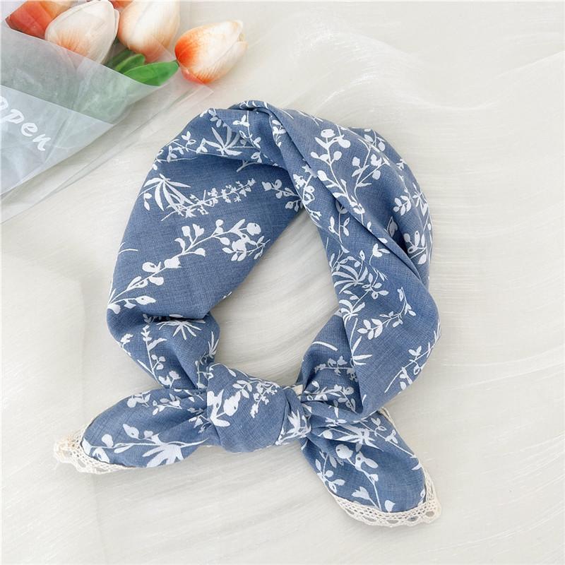 Cotton Linen Lace Edge Square Scarves 60cm Kerchief Neckerchief Bandanas Women Casual Neck Scarf Plaid Print Geometric Pattern