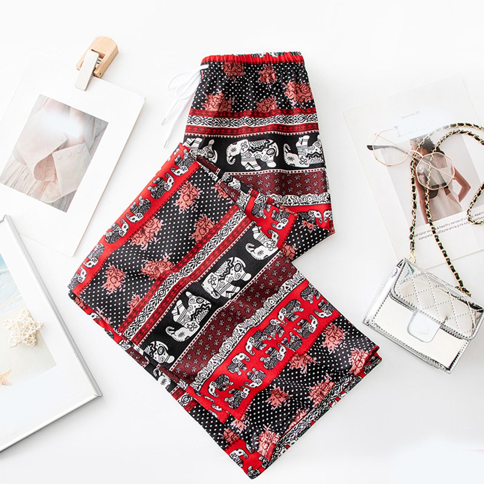 

Ladies Loose And Casual Summer Thin High Waisted Hanging Floor Pants With Printed Patterns One Size червоний