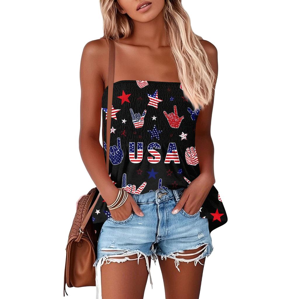 Tube Tops For Women,Cute Sexy Off Shoulder Print Sleeveless T-Shirt