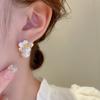 Sweet zircon flower imitation pearl silver needle earrings French earrings