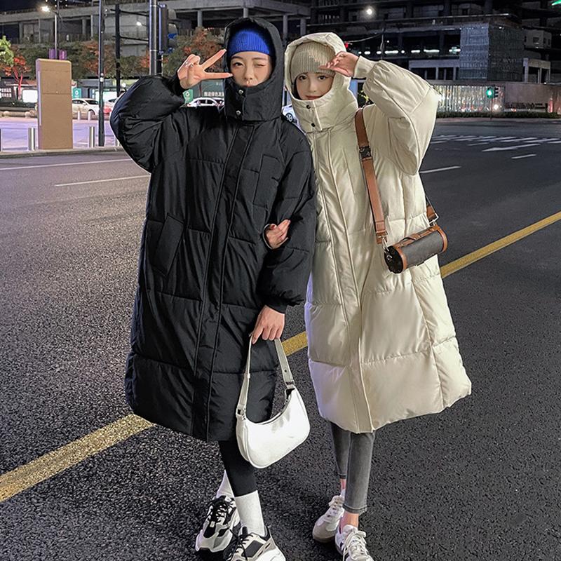 Autumn Winter Thicken Female Warm Long Parka Women Solid Color Loose Puffer Big Pocket Hooded Coat Jackets Outwear