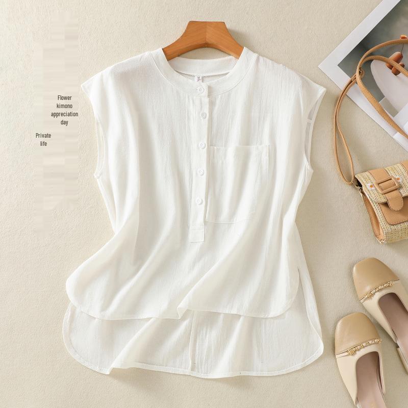 

2026 Summer Plus Size Cotton Linen Slimming Shirt for Women M