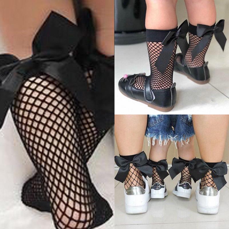 Women Baby Girls Kids Mesh Socks Bow Fishnet Ankle High Lace Fishnet Vintage Short Sock Fashion Summer One Size