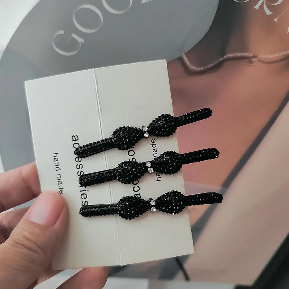 3pc Fashion Black Hairpin Hair Side Clips for Women Hair clip with black diamond bangs clip simple broken hair clip hair clip