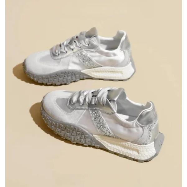 Summer New Genuine Leather Satin Thick-soled German Training Shoes for Women Silver High-end Breathable Sporty Casual C1230
