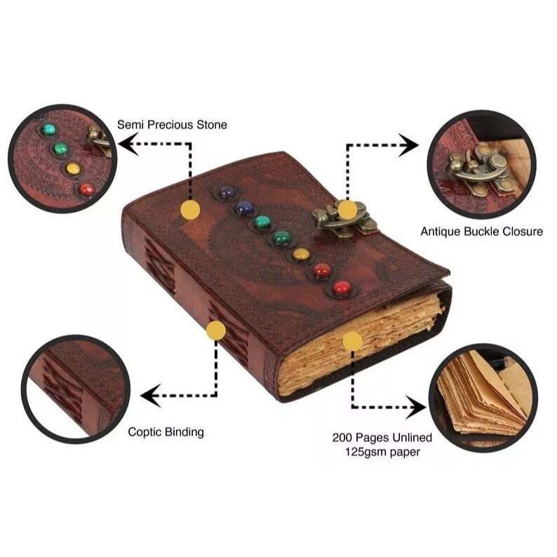 Kožený žurnál Seven Stone Chakra Book of Shadows Journals