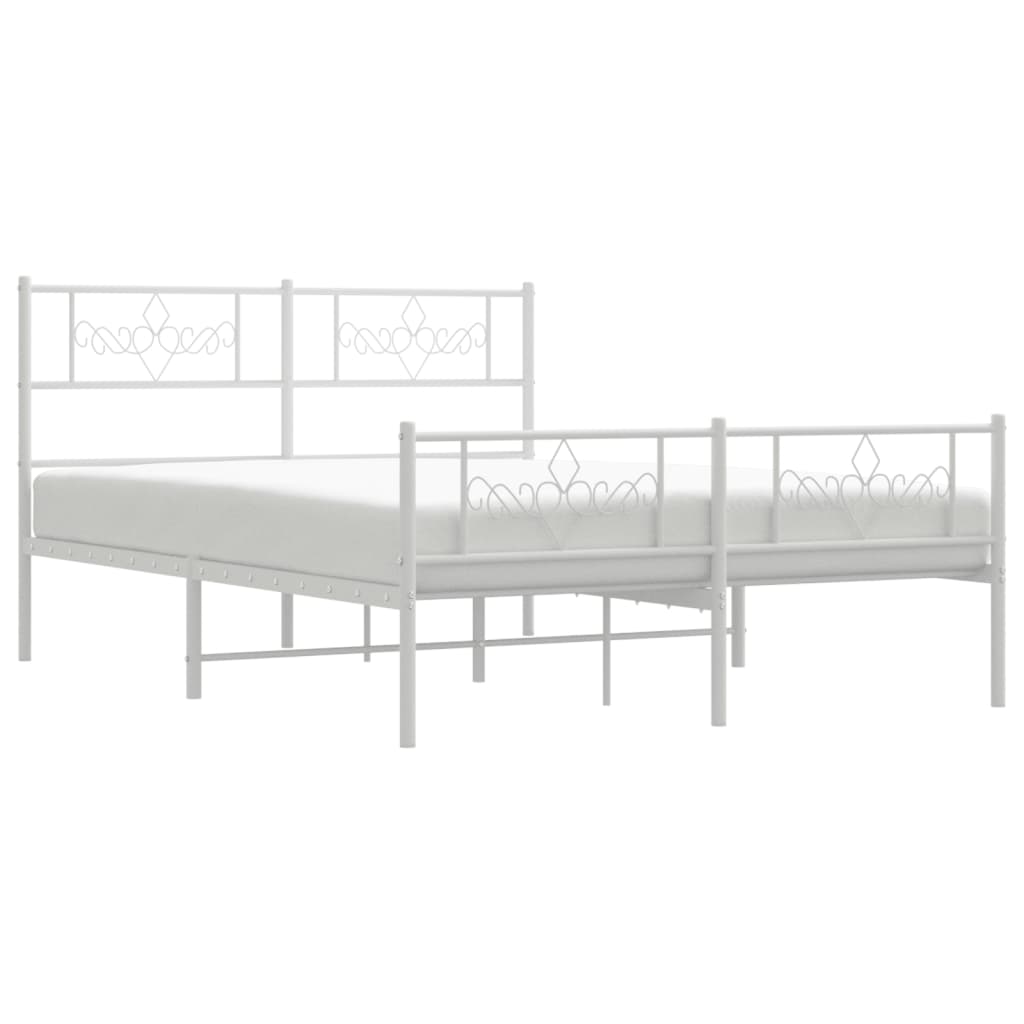 Metal Bed Frame with Headboard and Footboard White 120 x 190 cm