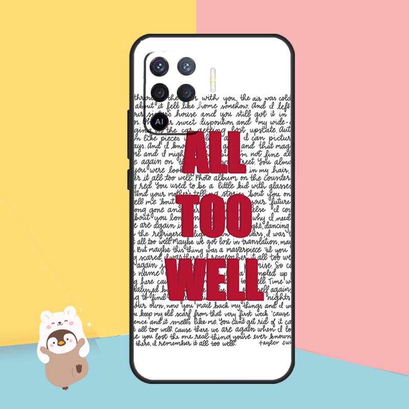 All Too Well Lyrics Art Case For OPPO A94 A74 A54 A53S A53 A31 A5 A9 2020 A52 A72 A83 A91 A93 A1K A15 A16 Cover