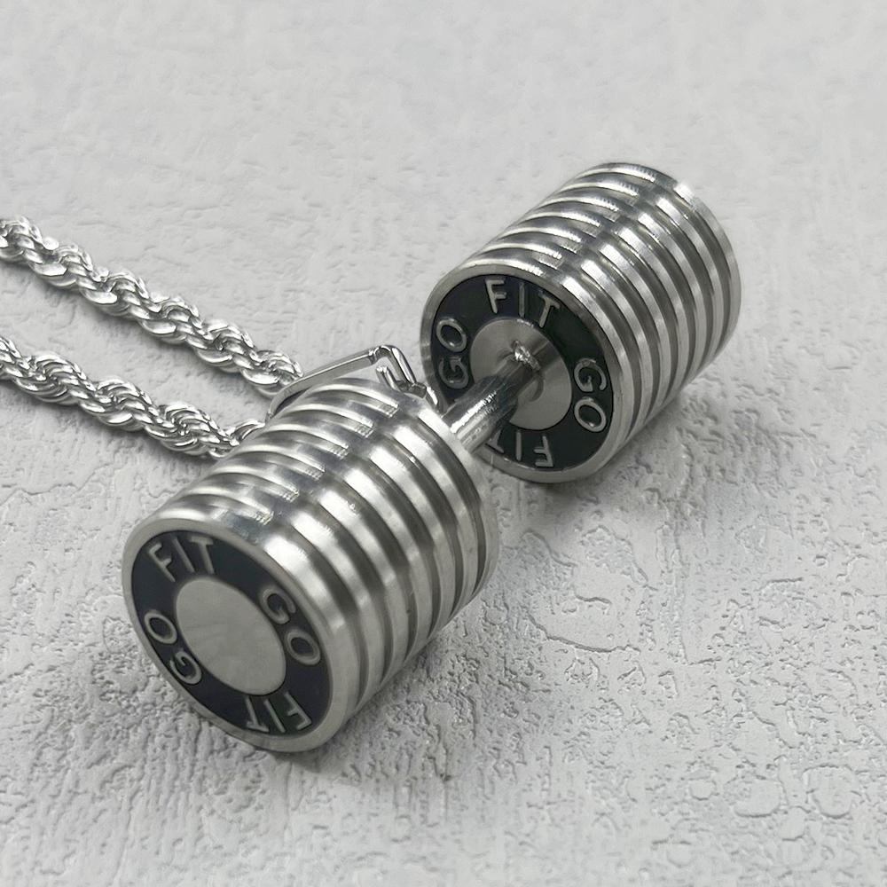

Gold black silver color Western Hot Sports Pendant Necklace Stylish Dumbbell Pendant Necklace Fashion Stainless Steel 20in(50cm)