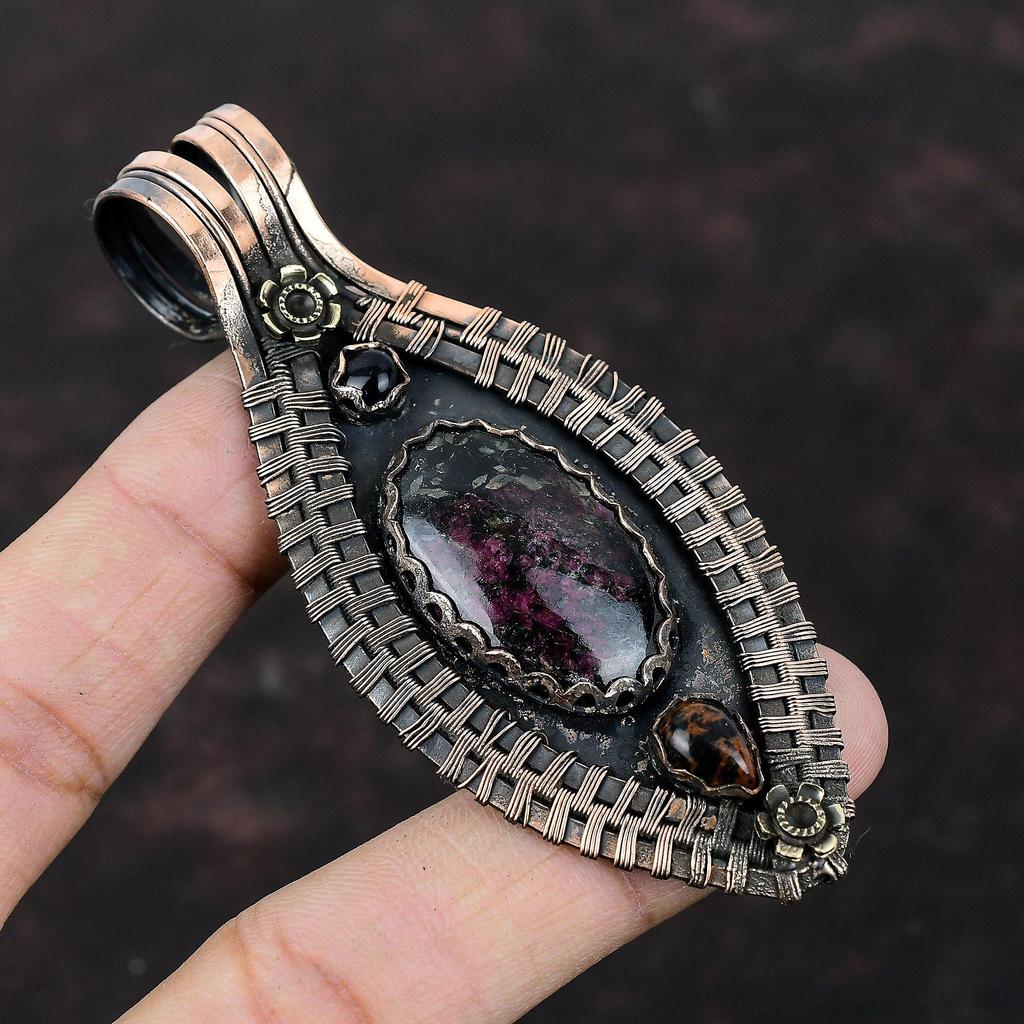 Eudialyte Pendant Copper Wire Wrapped Pendant Mahogany Obsidian Pendant Handmade Blue Sunstone Jewelry Natural Gemstone Pendant Wedding Gift