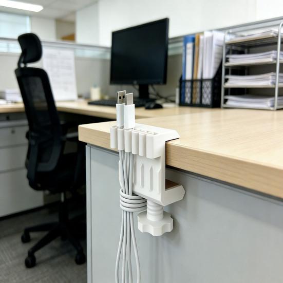 3D Printed Desk Clamp Cable Organizer Cord Holder with Multiple Slots Sturdy Wire