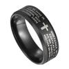 Stainless Steel Black Color Jesus Cross Ring Letter Bible Prayer Finger Rings For Men 8mm Amulet Jewelry