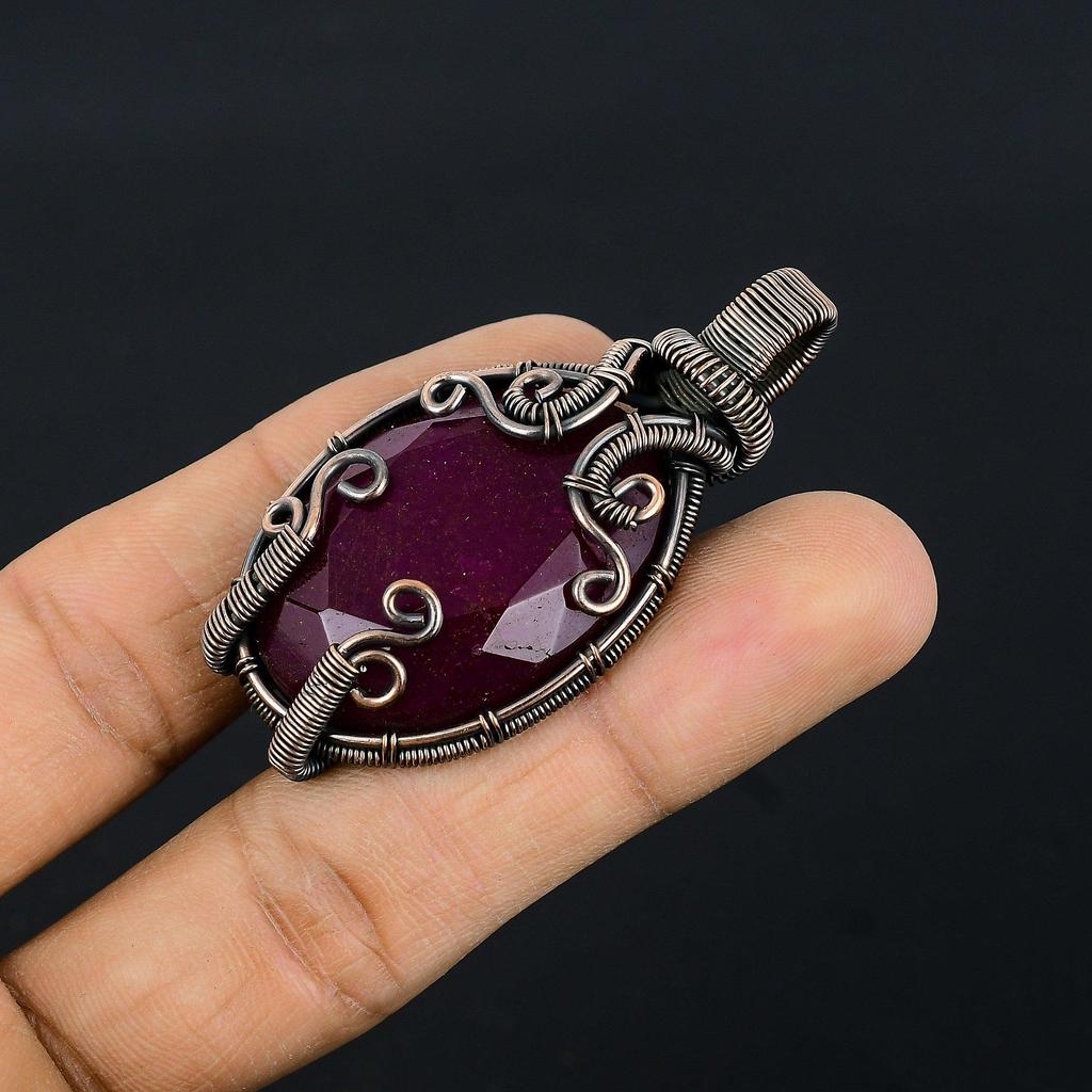 Ruby Pendant Gemstone Jewelry, 999 Copper Wire Wrapped Handmade Pendant, Latest Design Jewelry