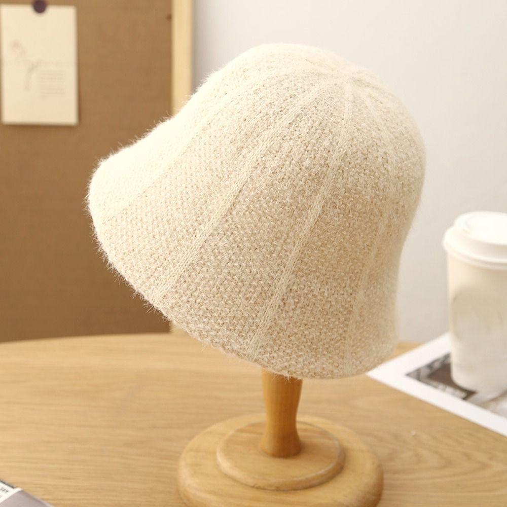 Fashion Autumn Winter Bucket Hat Knit Cold Proof Warm Hat Simple Windproof Panama Cap for Women