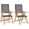 VidaXL Garden Chairs Set of 2 Black Solid Acacia Wood and Rattan, Garden Seat, Outdoor Seat, Folding Chair, 367651