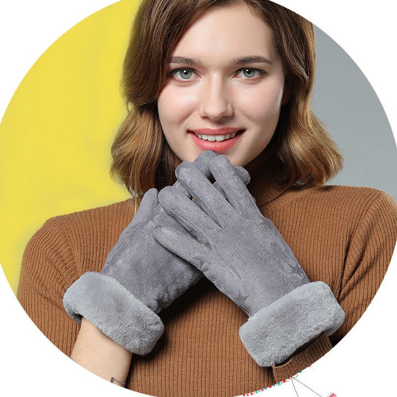 Warm Gloves for Women Winter Suede Outdoor Cycling Touch Screen Plus Velvet Thickening