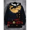 Boy Halloween Hoodie - Ghost Castle, Bat and Full Moon Pattern - "Happy Halloween" Text Halloween Gift